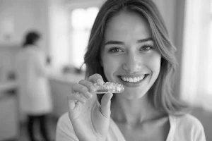 Mujer sonriendo ortodoncia invisible invisalign valencia